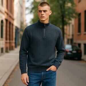 LL Bean Mens XL 1/4 Zip Sweater Jumper Textured Pullover 100% Organic Cotton